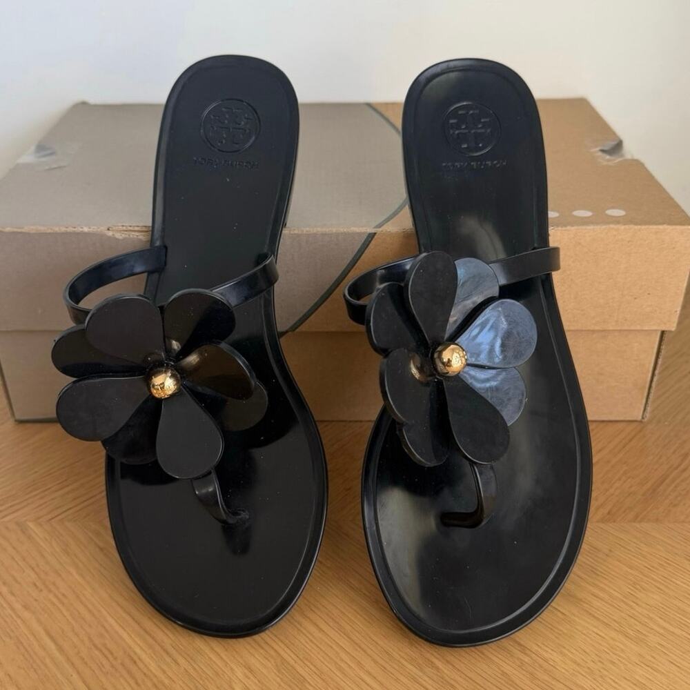 Tory Burch ‘Black’ Jelly Flower Women Thong Sandals - SZ 8